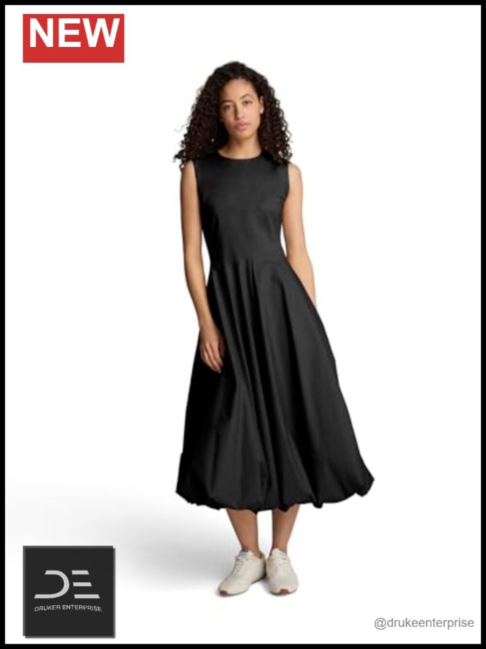 Bubble Hem Midi Dress Sleeveless Crew Neck Business Casual
